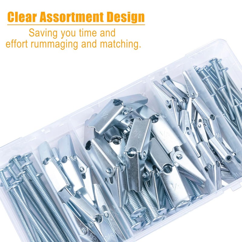KURUI Hollow Wall Anchors Assorted Kit, 44Pc Heavy Duty Toggle Bolts and Wing Nut Kit, Drywall Anchors Assortment Set, Butterfly Anchors for Hanging Picture Curtain Rod Plant (1/8in, 3/16in, 1/4in) - Image 3